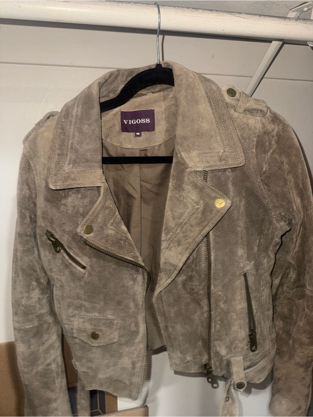 Vigoss Taupe Suede Moto-Style Jacket
